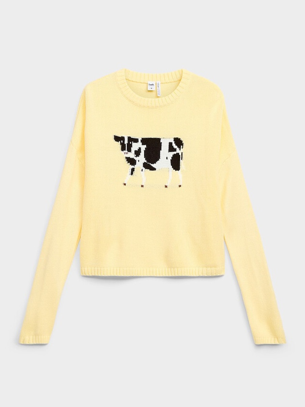 NWT - Simon’s Picture Jacquard Sweater - Size XS - Cow with Yellow Background